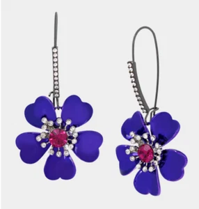 Betsey Johnson Petal to the Metal Flower Hook Dangle Earrings Purple - Picture 1 of 8