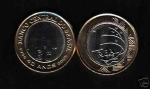 Brazil 1 REAL KM-668 2005 Commemorative BIMETAL 40th Brazilian Cen Bank UNC COIN - Picture 1 of 3