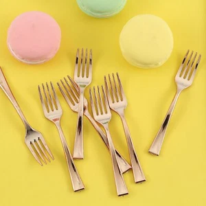 48 ROSE GOLD 4" long Appetizer Forks Wedding Party Events Disposable Tableware - Picture 1 of 8