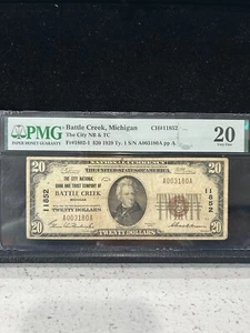 SASA 1929 Battle Creek $20 City NB And TC Pmg Vf20 - Picture 1 of 2