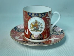 Taza de café y platillo Royal Worcester QEII ACCESSION GOLDEN JUBILEE 50th - Imagen 1 de 8