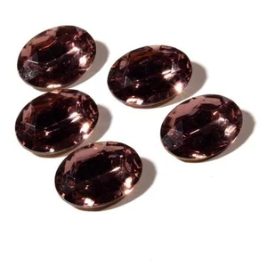 Lot (5) 25mm Czech vintage foiled pink faceted oval glass rhinestones - Picture 1 of 2