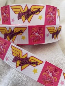 Girls Wonder Woman 25mm Grosgrain Ribbon Bows Craft Sewing - Picture 1 of 1