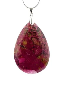 Natural Red Choi Finches Jasper Pendant Necklace w/Sterling Silver Chain - Picture 1 of 1