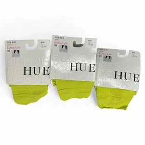 HUE Girls Green Flat Knit Footless Tights Size L (12-14) Kiwitini 3 Pairs NEW - Picture 1 of 4