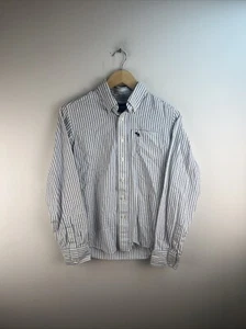 Abercrombie Fitch Shirt Youth Large White Blue Pinstripe L/S Button Down Boys A5 - Picture 1 of 9