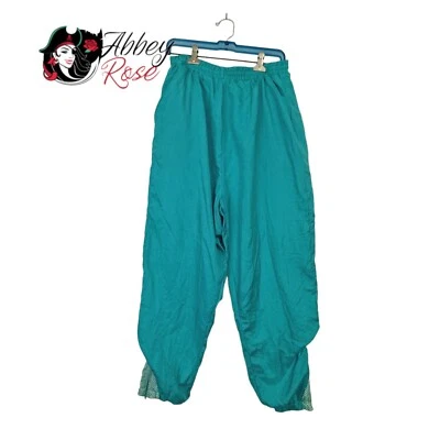 Pantalones deportivos retro Adolfo para mujer cintura alta rayón azul turquesa talla XL Foto 1 de 4