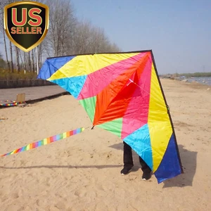 Rainbow Delta Kite Single Line Kite with Long Tail for Kids and Adults Outdoo... - Picture 1 of 6