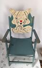 Retro Mid Century Modern Blue Kitty Cat Painted Wood Folding Kid Chair Vintage 