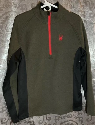 Camisa Pullover Spyder Para Hombre Verde Oliva 1/4 Cremallera Forrada con Vellón Talla M Foto 1 de 4