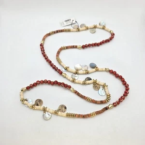 New CHICO'S Utopia Summerberry Necklace Howlite Wood Quartz Mother Of Pearl 48" - Picture 1 of 7