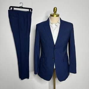 Charles Tyrwhitt Slim Fit Blau Streifen Merinowolle Anzug 38R 32W 2-Knopf Dual - Bild 1 von 14