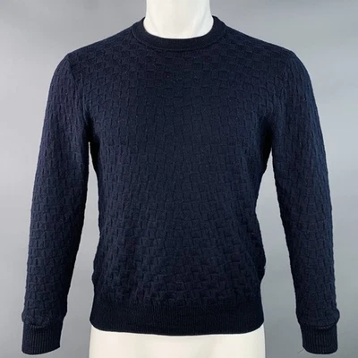 LOUIS VUITTON Size S Damier Signature Navy Checkered Wool Crew Neck Sweater - Image 1 of 4
