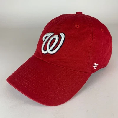 Washington Nationals MLB Red 47 Brand Clean Up Relaxed Fit Strapback Hat - Image 1 of 4