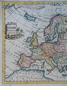 Europe continent c.1770 Kitchin decorative cartouche charming hand colored map - Picture 1 of 4