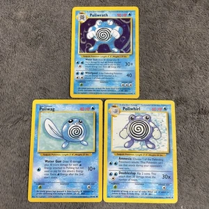 Pokemon Juego de Cartas Coleccionables Conjunto Base Poliwag Poliwhirl Poliwrath Holo Pokemon Paquete LP-MP - Imagen 1 de 11