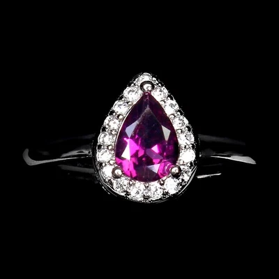 925 Sterling Silver Ring Pear Rhodolite 7x5mm Natural Gemstone Jewelry Size 7 - Image 1 of 4