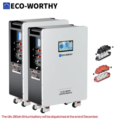 ECO-WORTHY 2Pack 48V 280AH (28.67kWh) LiFePO4 Battery Vertical Standing Backup - Image 1 of 4