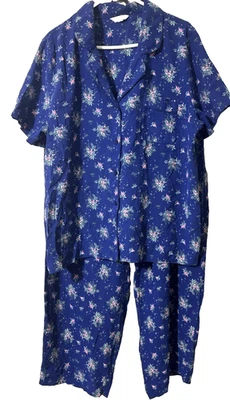 Charter Club Intimates 2pc Pajamas Set Blue with Pink Flowers Size XXL - Image 1 of 4