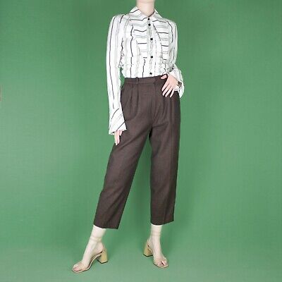 Pantaloni VINTAGE ANNI '90 Marroni Lana Crop Donna Donna Piegate Grunge S 10 • 39.56€
