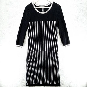 Spense Sweater Dress Womens S Black White Striped Long Sleeve Knit Crochet Neck - Picture 1 of 20
