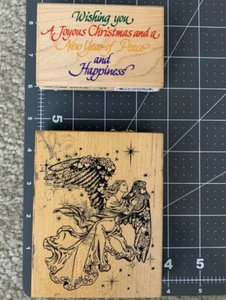 Wood Block Rubber Stamps, Angel And New Years Christmas Wish Holiday Stampendous - Picture 1 of 6