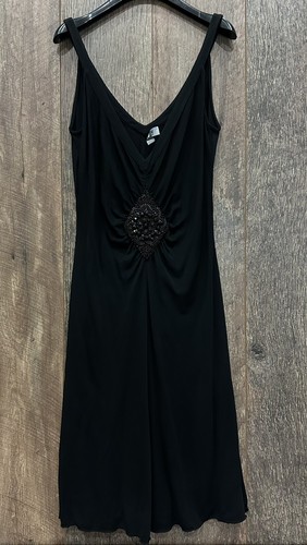 Abito da cocktail Moschino economico e chic nero impreziosito da perline midi UK 12