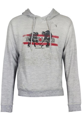 FELPA CON CAPPUCCIO MEDIA DA UOMO STAMPATA DSQUARED2 MISTO COTONE EFFETTO INVECCHIATO