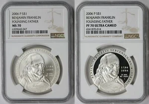 2006-P 2 Coin Set Franklin Founding Father Commemorative $1 MS 70 + PF 70 NGC - Picture 1 of 6
