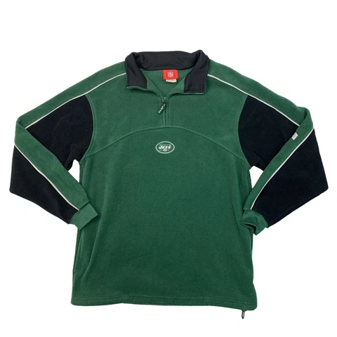 New York Jets Fleece Sweater Mens M Medium Green Colorblock 1/4 Zip Pullover Cover