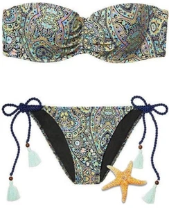 Victoria Secret Flirt Bandeau Mosaic Garden 34C Top Tie Tassel bikini Medium - Picture 1 of 12
