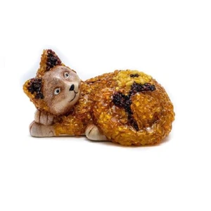 USA Handmade Gift money box Cat Natural Baltic Amber KIZIMA - Picture 1 of 3