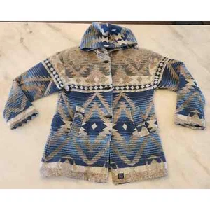 VTG Braetan Women's Multicolor Geometric Wool Blend Hooded Coat USA Made - Picture 1 of 8