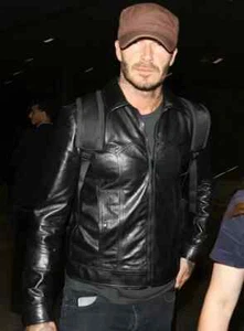 David Beckham Black Leather Jacket Shirt Style Slim Fit Leather Jacket Men Biker - Picture 1 of 8