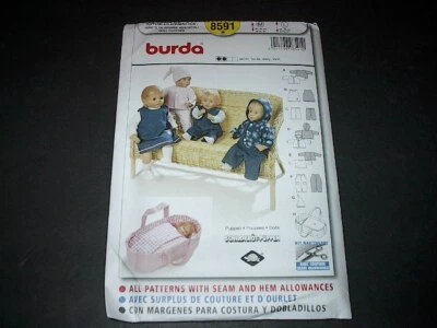 Burda Pattern 8591 Baby Doll Clothes Jacket, Top, Pants Doll Carrier  M, L Uncut - Image 1 of 3