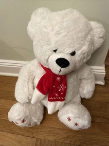 Dan Dee White Teddy Bear With Red Christmas Scarf 18" Snowflakes on Scarf & Feet - Picture 1 of 7
