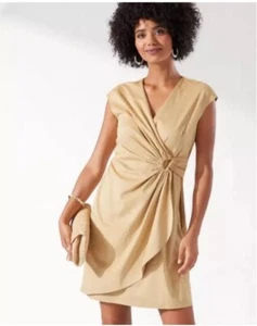 TOMMY BAHAMA Clara Dress Salina Sands Faux Suede Faux Wrap Sz M Resort NWOT - Picture 1 of 16