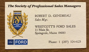 Tarjeta de visita vintage de Westcott’s Ford Sales Manager Springvale Maine P1H de los años 70 - Imagen 1 de 9