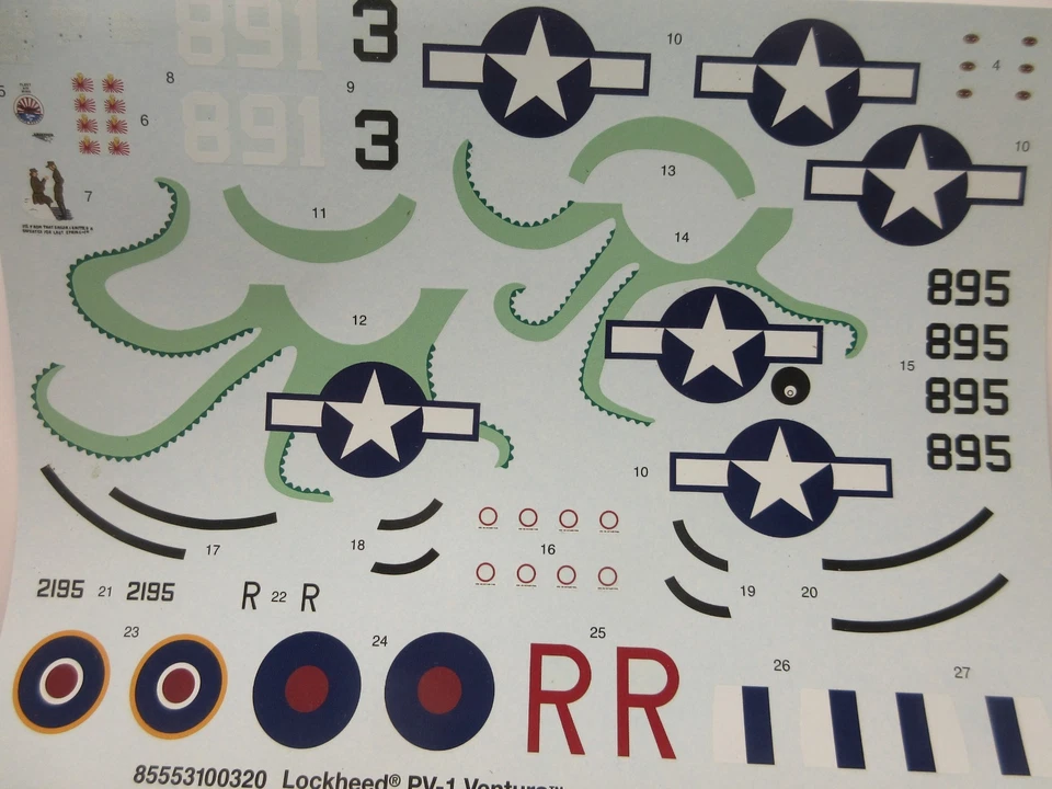 REVELL 1/48 LOCKHEED PV-1 VENTURA #85-5310 lote de 4 kit hojas de calcomanías Foto 1 de 1