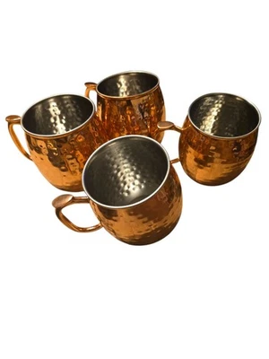 Four Copper Mugs Metal Cup Stainless Steel Beer Wine Coffee Drinkware - Image 1 of 4