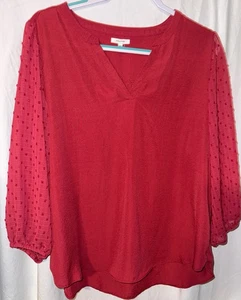 Blusa Maurices XL roja transparente mangas punto suizo texturizado fluido top - Imagen 1 de 6