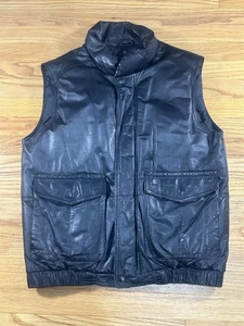 Chaleco acolchado de cuero de plumón de ganso Eddie Bauer vintage para hombre talla mediana negro - Imagen 1 de 6