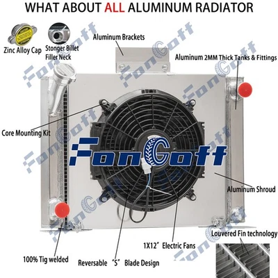 4 Row Radiator w/ Shroud Fan For 1983-1994 Ford Ranger Base Pickup 2.0L /V8 - Imagem 1 de 4