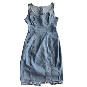 Bodycon blu shein denim bustier senza maniche zip abito elasticizzato taglia large - Foto 1 di 5