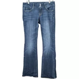 American Eagle Artist Stretch "Live Your Life" Stretch Sz 8 Long Blue Jeans Y2K - Picture 1 of 13