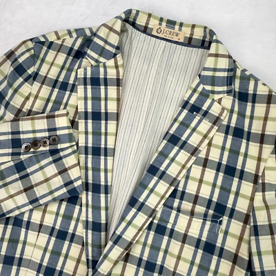 J.Crew мужской Y2K клетку хлопок блейзер куртка M легкий 2 кнопки опрятный Summer - Изображение 1 из 4