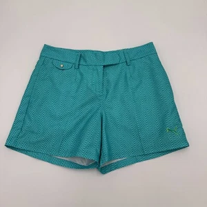 PUMA Swim Shorts Womens Size 6 Teal Chevron Embroidered Logo Mid Rise Comfort - Picture 1 of 6