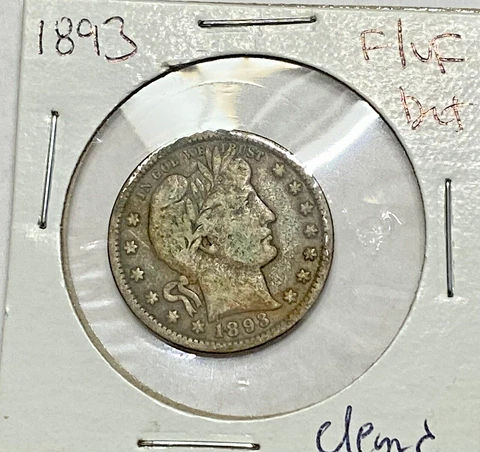 1893 Barber Quarter - Dark With Fine Detail But Cleaned Cover