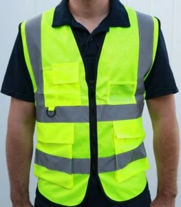 NEW Security Safety Vest w/ High Visibility Reflective Stripes Color Lime - Picture 1 of 7