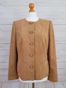 Giacca donna Viyella vintage marrone chiaro fantasia ecopelle scamosciata taglia 12 - Foto 1 di 7